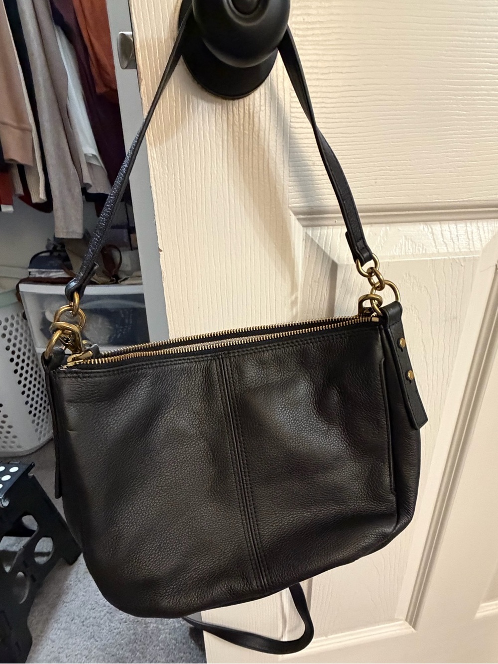 Fossil Black Leather Crossbody Bag with Gold Hardware